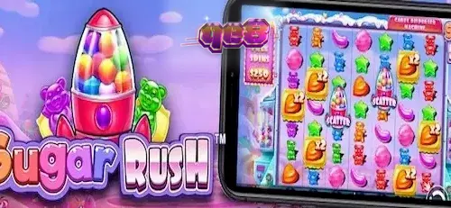 Interface colorida e vibrante do slot Sugar Rush com grade de doces